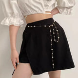Women's Pearl Chain Waistband with Adjustable Metal Accents