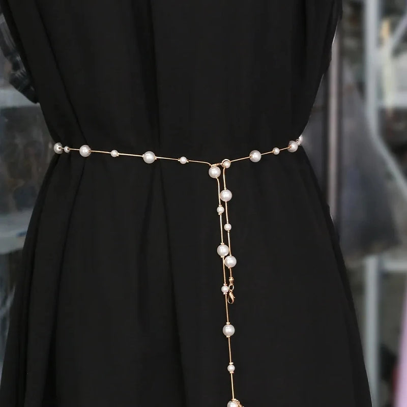 Women's Pearl Chain Waistband with Adjustable Metal Accents
