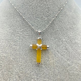 Women's Cross YELLOW Jade Pendant Necklace