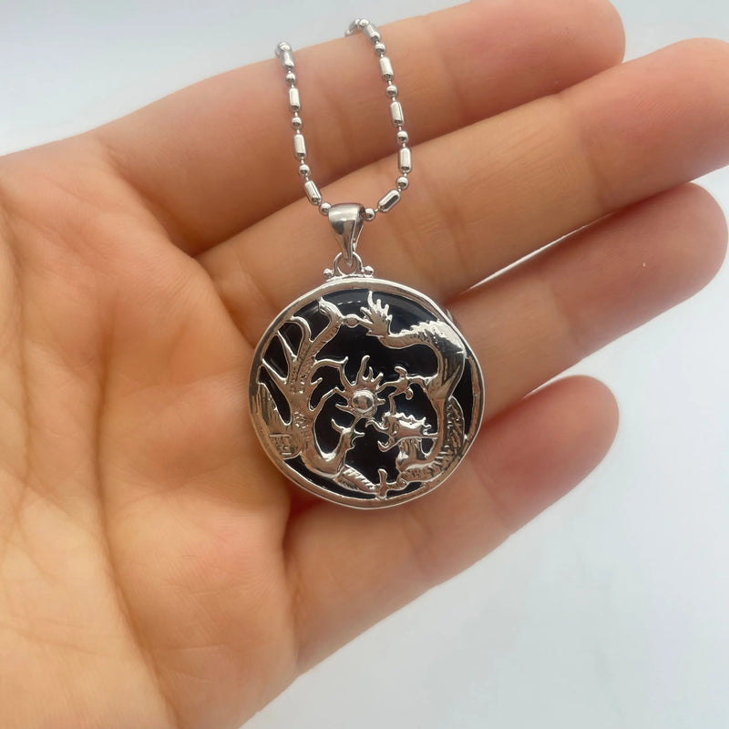 Dragon Phoenix Purple Jade Pendant Necklace