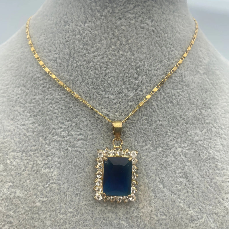 Dark Zircon Small Square Pendant Necklace