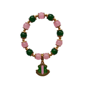 Charm Bracelet with Pink Green Glass Beads Stretch