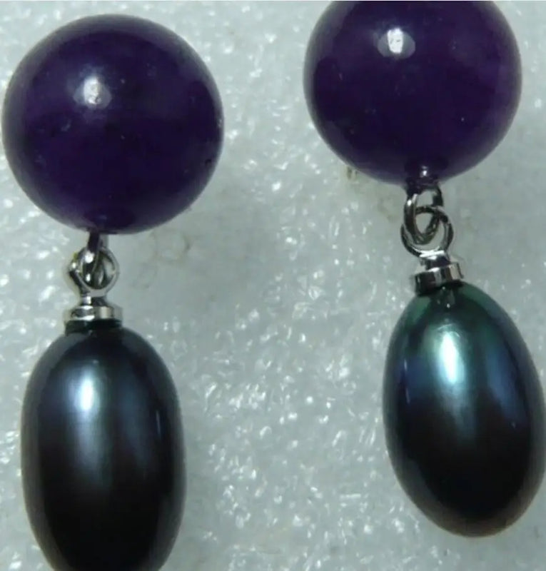 Deep Purple Jade Round Pearl Butterfly Earrings