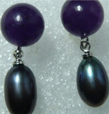 Deep Purple Jade Round Pearl Butterfly Earrings