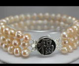 Pink Freshwater Pearl Button Bracelet 3-Row 6-7mm