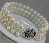 3 Row 6-7mm Freshwater Pearl Fu Zi Button Bracelet