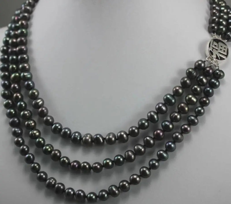 3-Row 6-7mm Freshwater Pearl Button Necklace