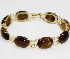 Women's Tiger Eye Stone Bracelet, Egg Shaped, Plated