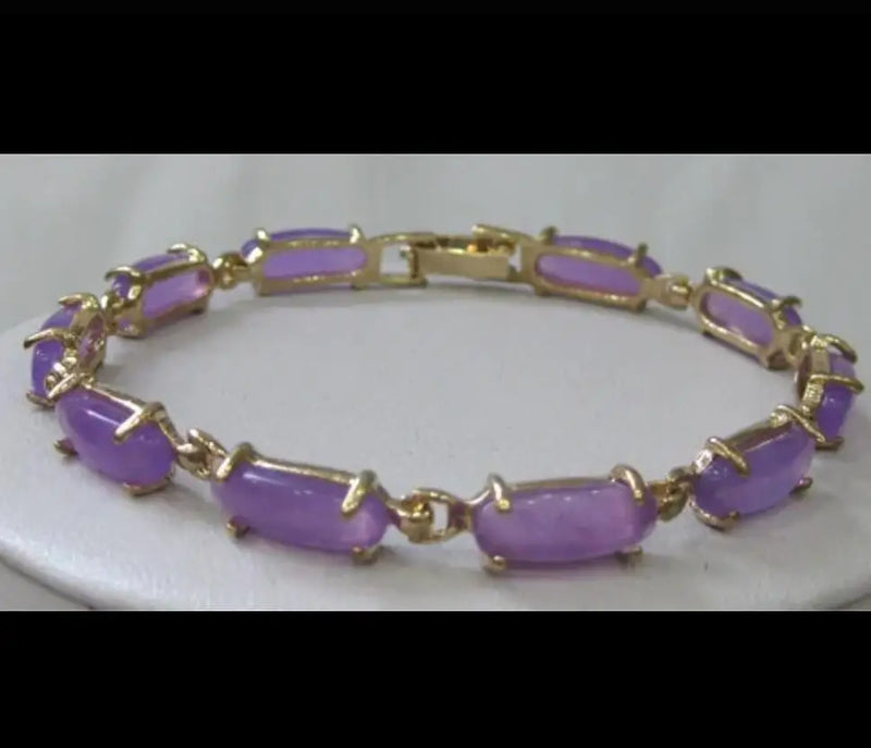 Women's Purple Jade Bracelet, Long Plated Design