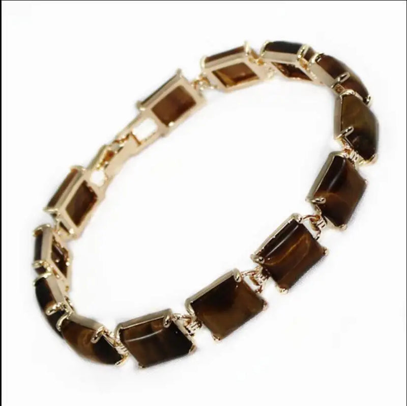 Women's Tiger Eye Stone Bracelet with Plated Square Design