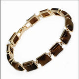 Women's Tiger Eye Stone Bracelet with Plated Square Design