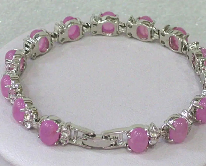 Purple Jade Bracelet, Silver Plated Egg Shape