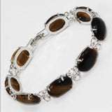 Tiger Eye Stone Bracelet - Women's Silver Plated Egg Shape