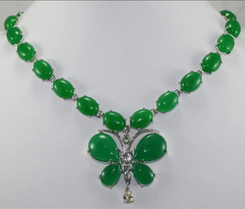 Women's Green Jade Egg Butterfly Pendant Necklace