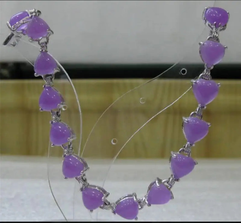 Silver Plated Heart-Shaped Purple Jade Bracelet