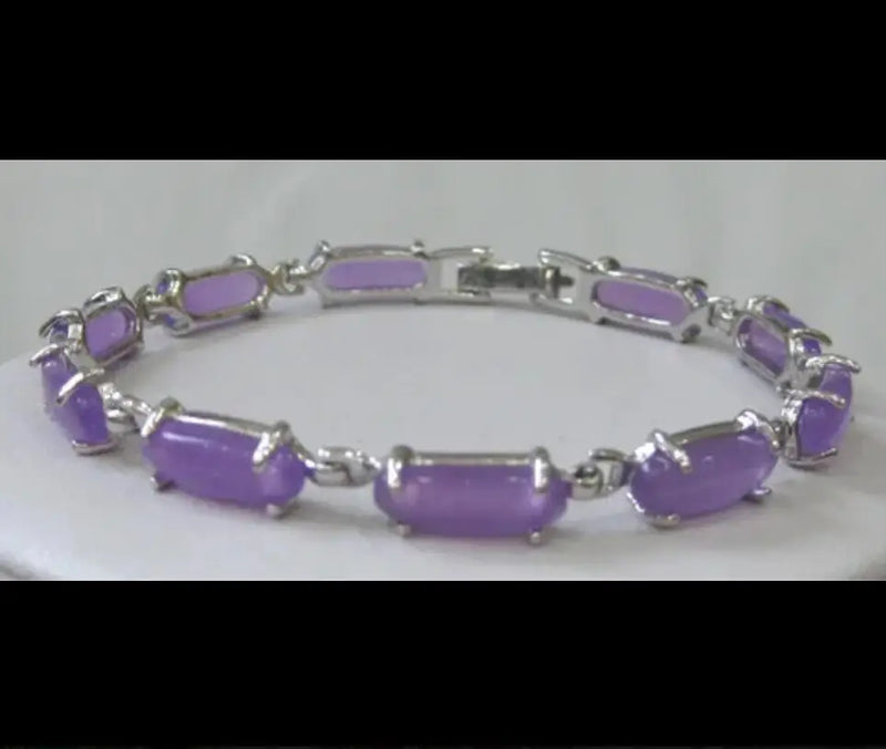 Purple Jade Bracelet - Women's Silver Plated Long