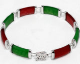Women's Silver Plated Lucky Words Bracelet with Ruby and Green Malay Jade