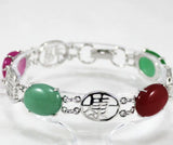 Silver Plated Lucky Words Bracelet with Multicolor Jade