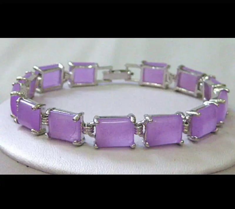Square Purple Jade Bracelet - Women's Silver Plated