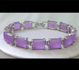 Square Purple Jade Bracelet - Women's Silver Plated
