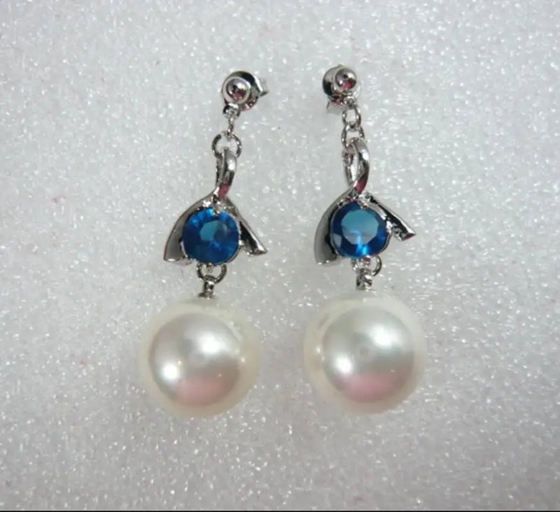 Geometric Shell Pearl Long Earrings with Zircon