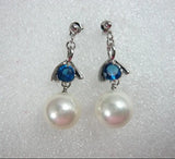 Geometric Shell Pearl Long Earrings with Zircon