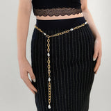 Women's Pearl Beads Metal Thin Waist Belts