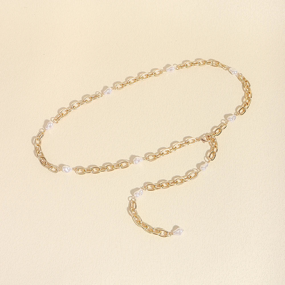 Women's Pearl Beads Metal Thin Waist Belts