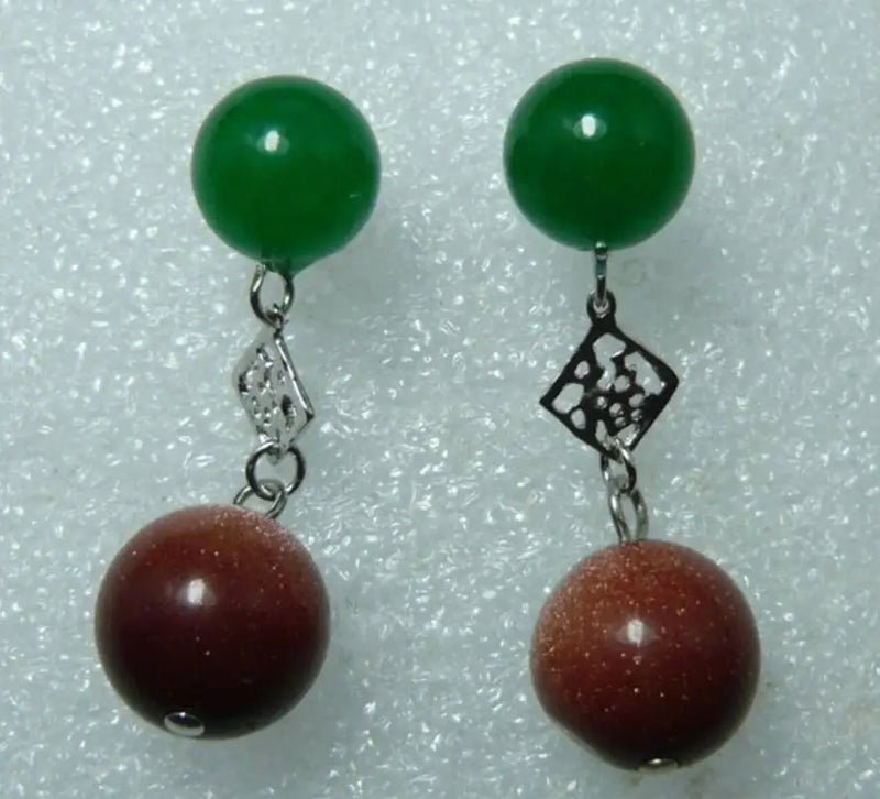 Green Jade and Jinsha Stone Retro Earrings