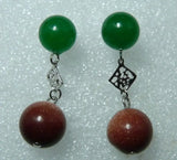 Green Jade and Jinsha Stone Retro Earrings