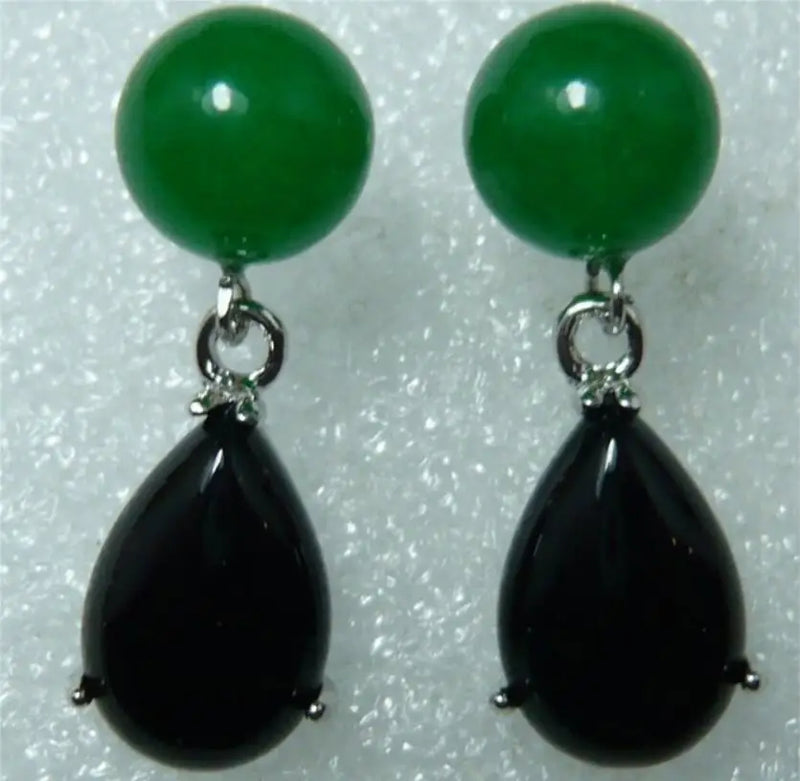 Green Jade Retro Earrings with Round and Water Drop Design