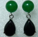 Green Jade Retro Earrings with Round and Water Drop Design