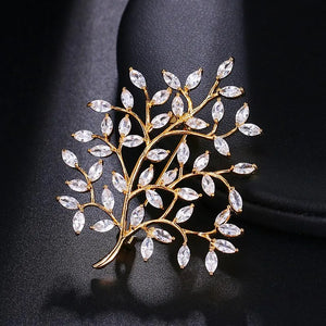 Green Zircon Leaf Brooch for Women's Suit