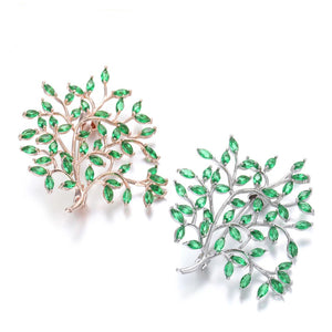 Green Zircon Leaf Brooch for Women's Suit