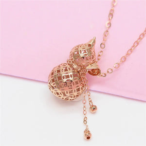 Purple 3D Hollow Chinese Gourd Pendant Necklace with 14K Rose Chain