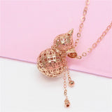 Purple 3D Hollow Chinese Gourd Pendant Necklace with 14K Rose Chain