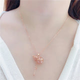 Purple 3D Hollow Chinese Gourd Pendant Necklace with 14K Rose Chain