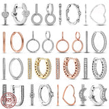 925 Sterling Silver Charm Earrings Heart Round Asymmetric DIY Jewelry