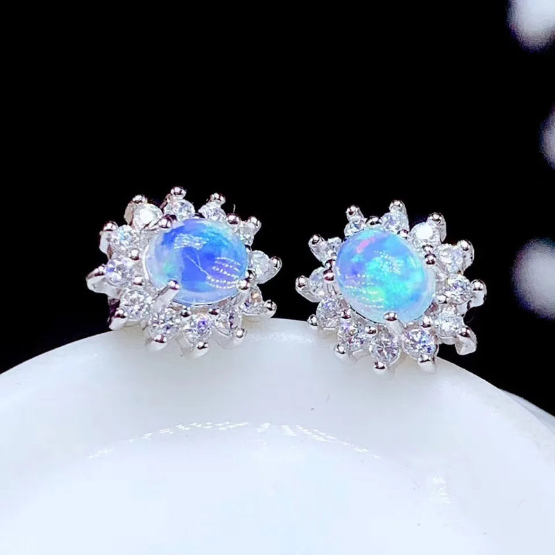 Opal Earrings 925 Silver Natural Women's Jewelry