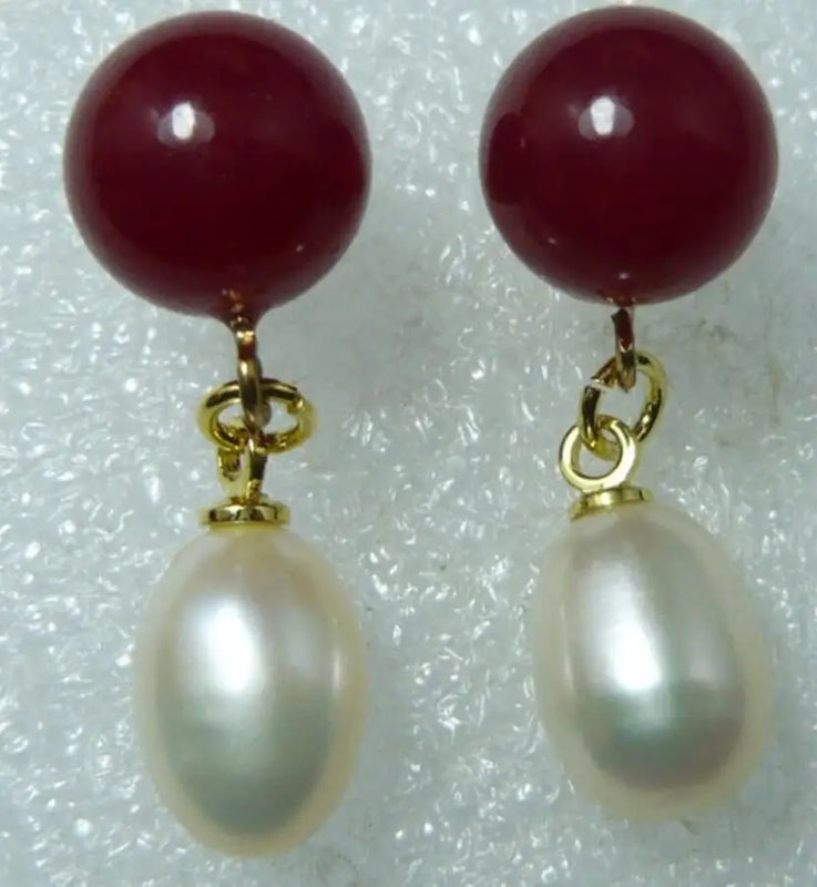 Red Jade Round + Freshwater Pearl Butterfly Earrings