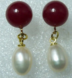 Red Jade Round + Freshwater Pearl Butterfly Earrings