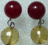 Red Jade and Yellow Crystal Retro Double Line Earrings