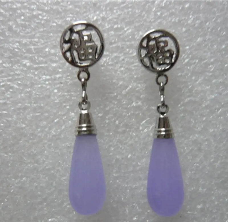 Purple Jade Water Drop Silver Earrings