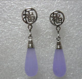 Purple Jade Water Drop Silver Earrings