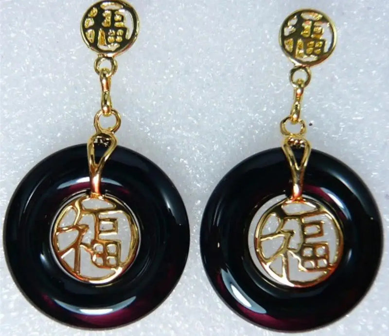 Retro Jade Word Plated Earrings for Women