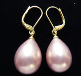 Retro Pink Shell Pearl Drop Earrings