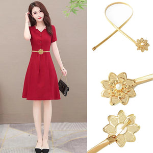 Silver European Flower Elastic Waist Chain Belt Women Screw Lock