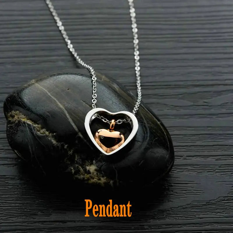 Titanium Steel Double Love Heart Pendant for Pet Ashes