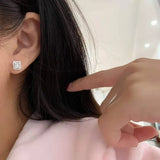 Women Silver Stud Earrings Square CZ Stone Bridal Wedding Accessories