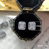 Women Silver Stud Earrings Square CZ Stone Bridal Wedding Accessories